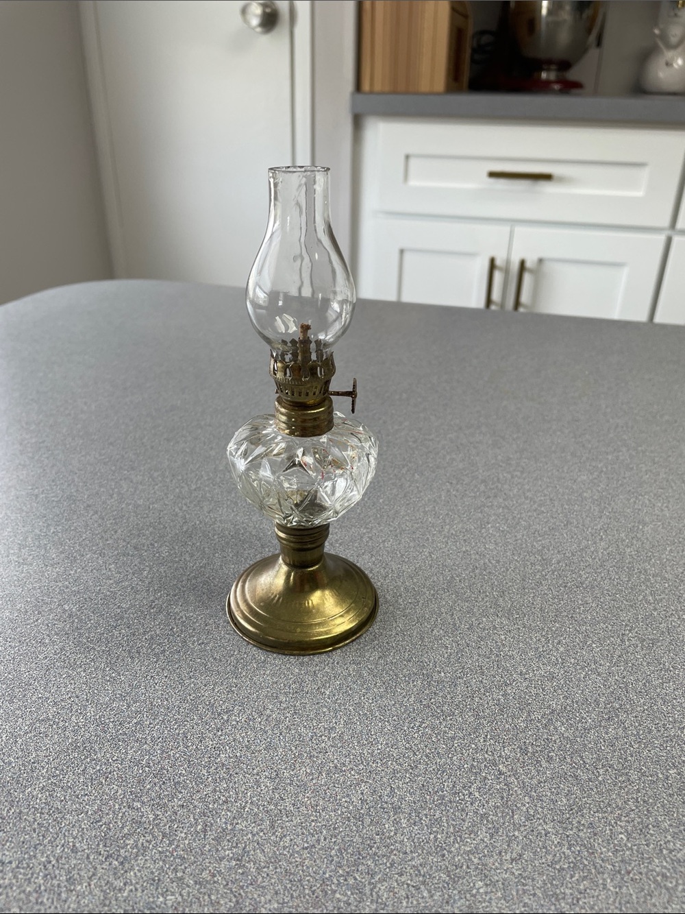 Vintage Brass and Clear Glass Mini Oil Lamp